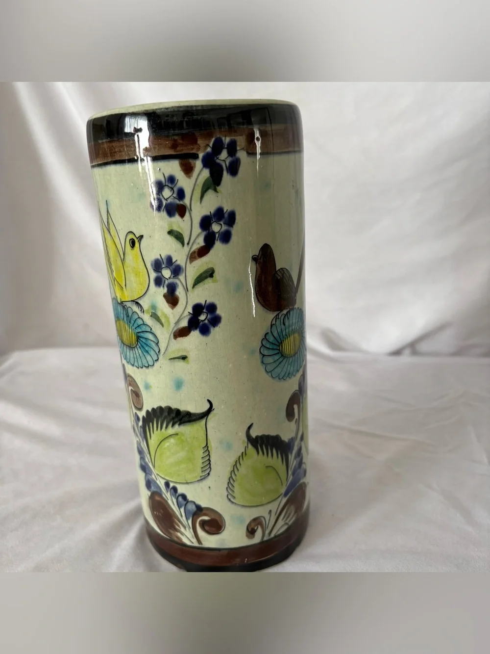 Vintage tonala bird ceramic vase pottery hand painted talavera home decor boho